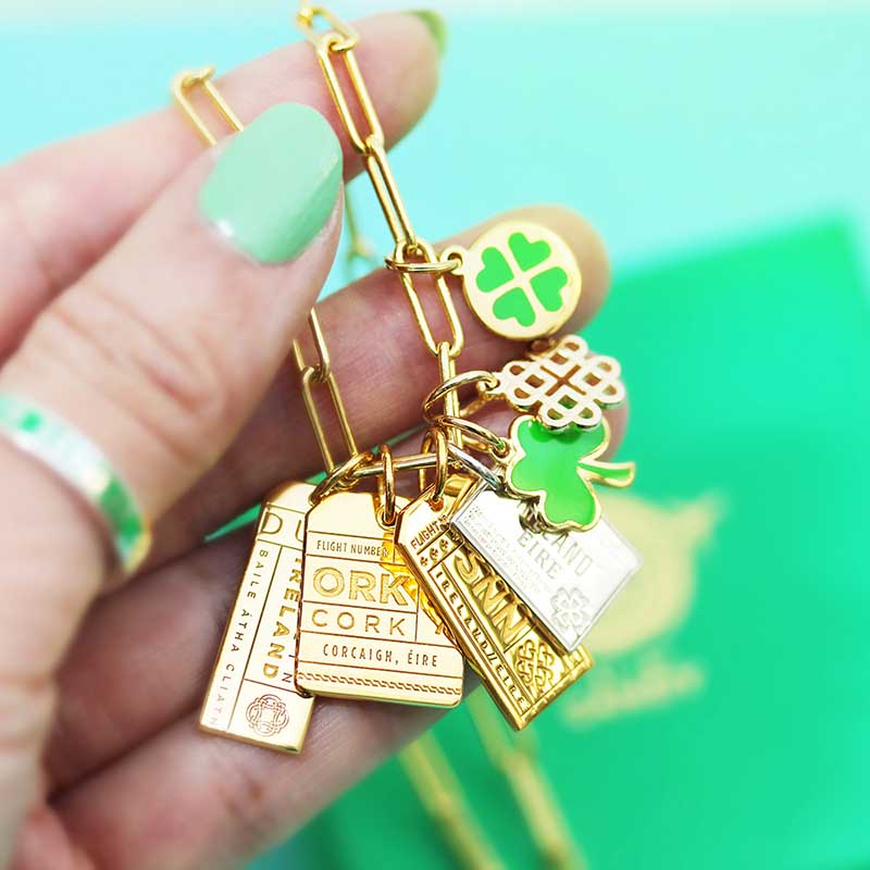 3 leaf Clover Charm Green Enamel Gold Mini