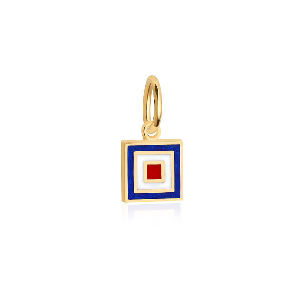 Letter W, Nautical Flag Solid Gold Mini Charm
