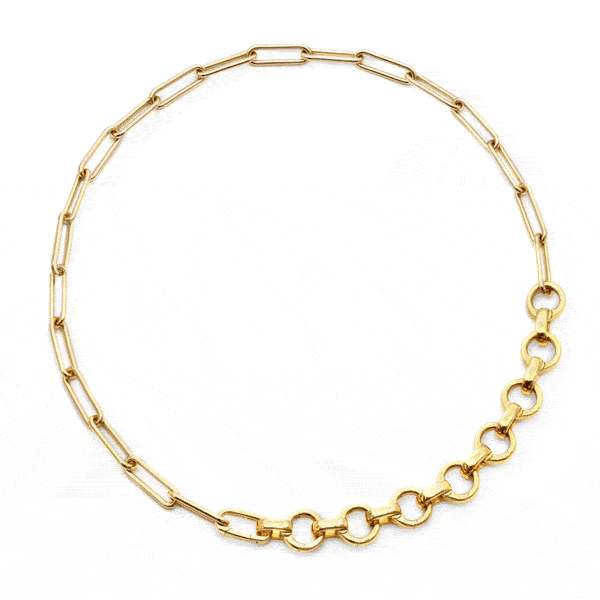 1. Wrap the chain twice around your wrist. 2. Secure in place by connecting the clip closure to the end and middle points of the bracelet.