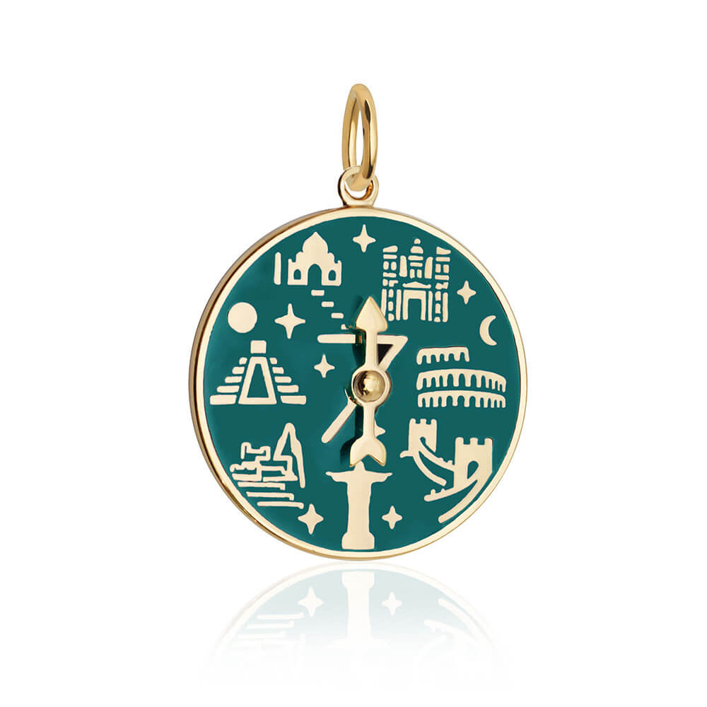 7 Wonders Of The World Spinner Green Enamel, Solid Gold