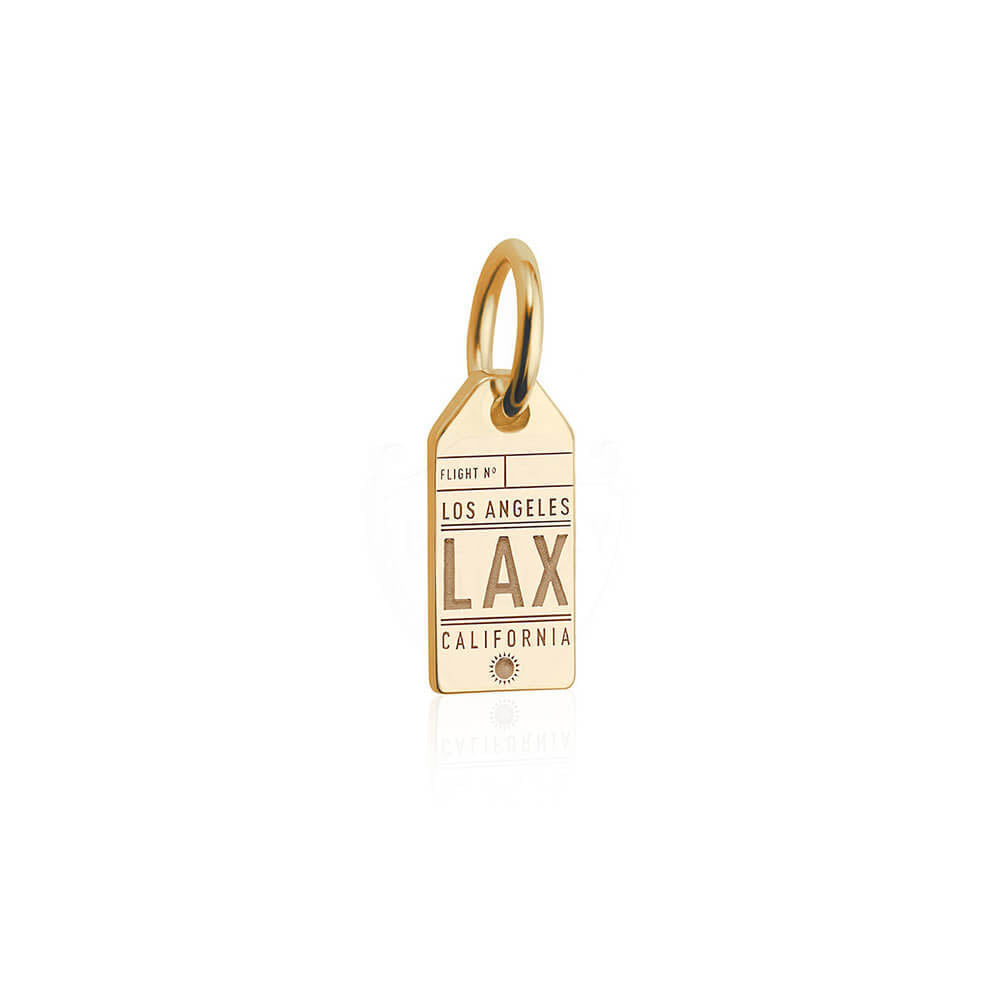 Los Angeles California USA LAX Luggage Tag Charm Solid Gold Mini