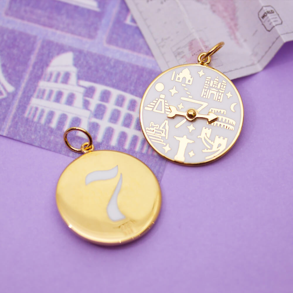 7 Wonders Of The World Spinner White Enamel, Silver
