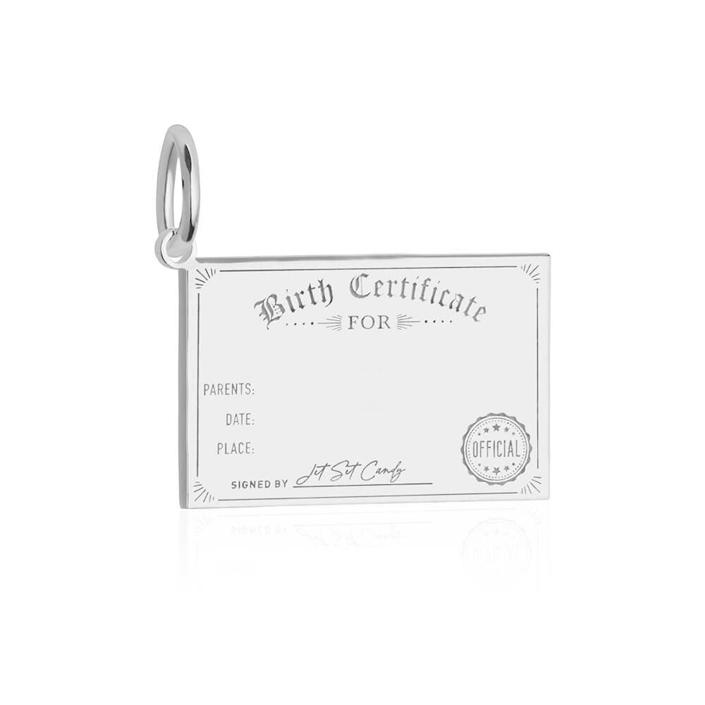 Birth Certificate Customizable Charm, Silver
