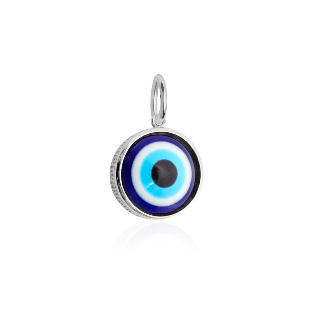 Glass Evil Eye Greek Charm, Silver