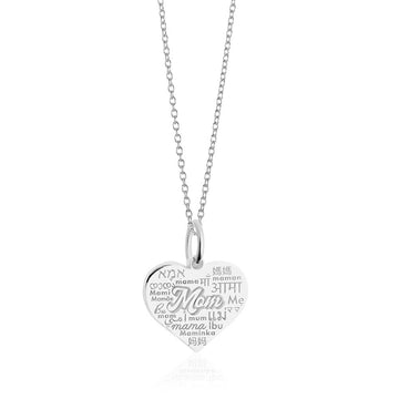Mom Heart Charm Necklace, Silver