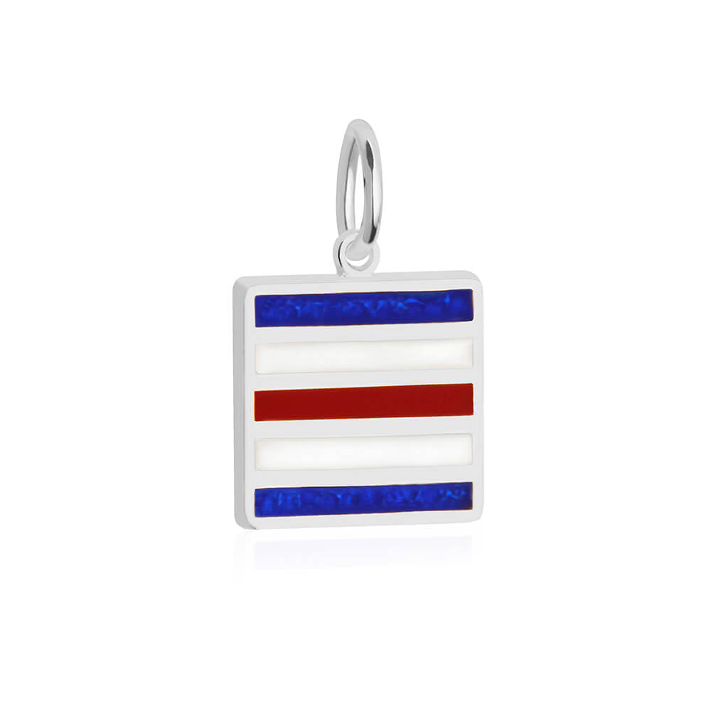 Silver Nautical 'C' letter flag charm by Jet Set Candy, showcasing an enamel design on a white background.