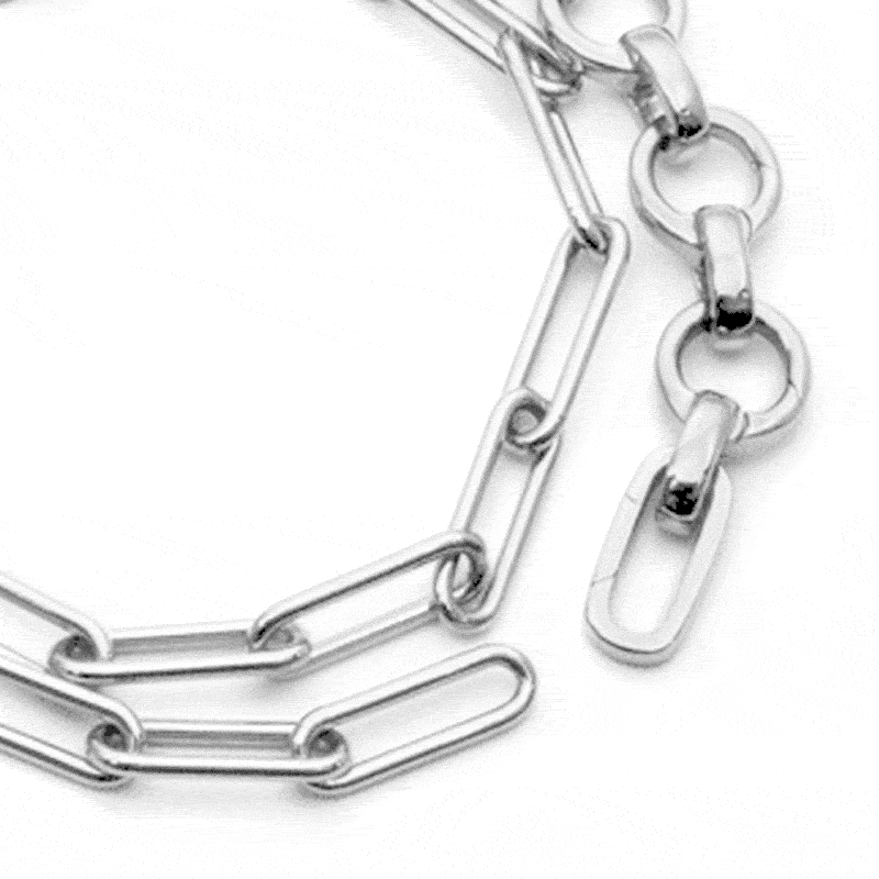 Available in an 8 link model to create a 16” chain and 8” bracelet or 4 links for a 14” choker and 7” bracelet.