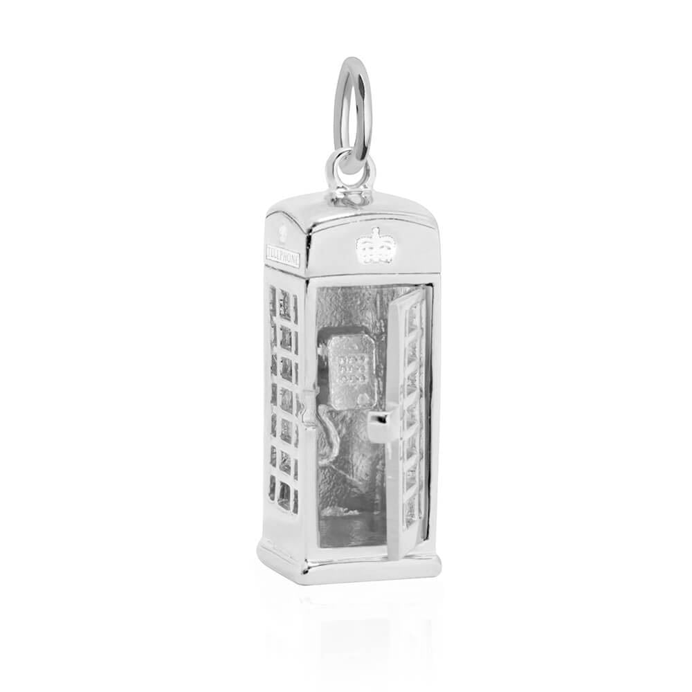 London Phone Booth Charm, Silver