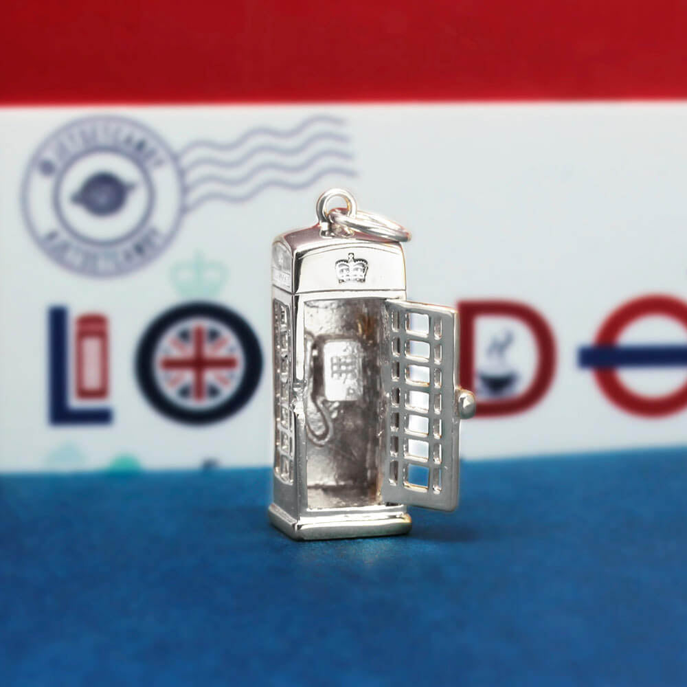 London Phone Booth Charm, Silver