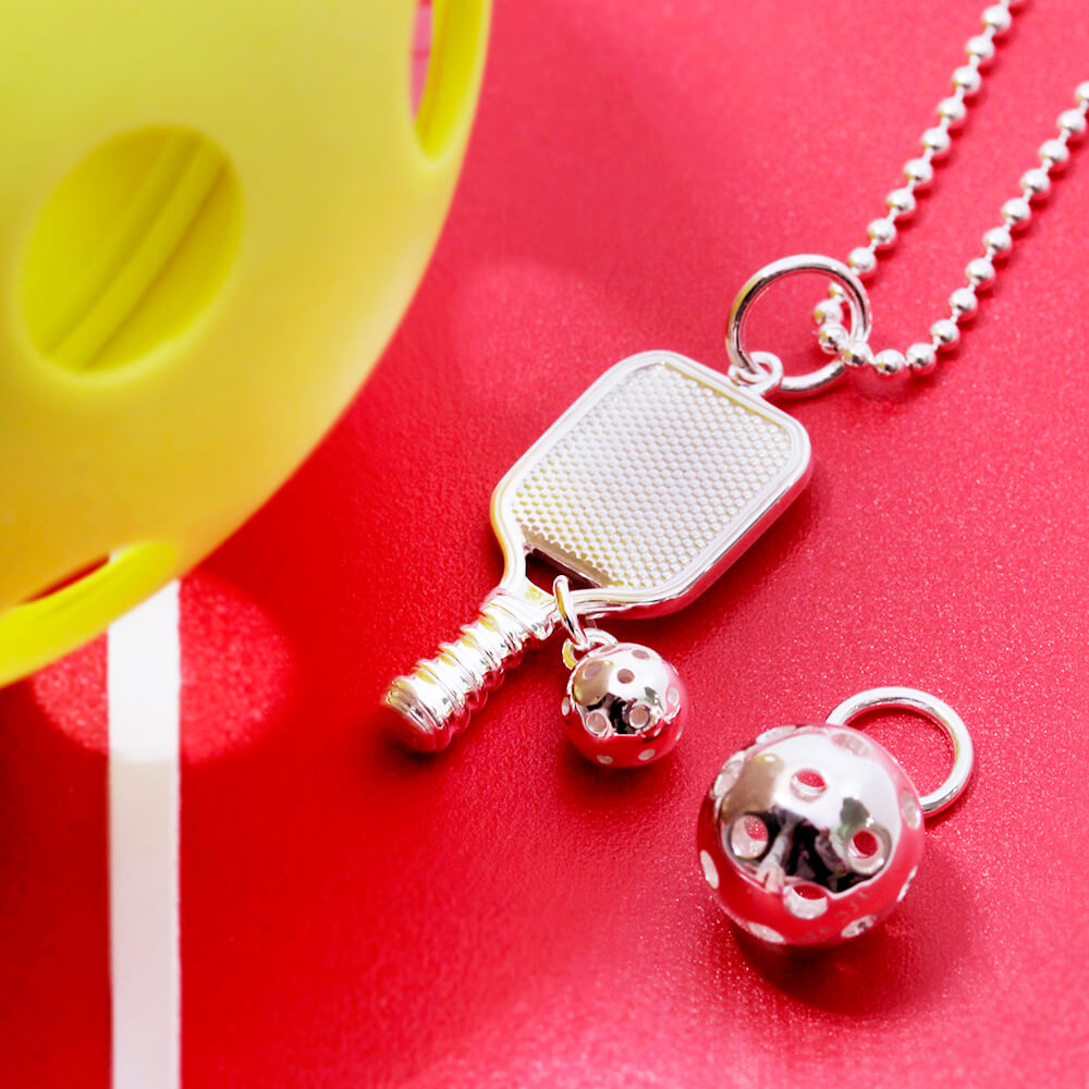 Pickleball Racket Charm, Silver