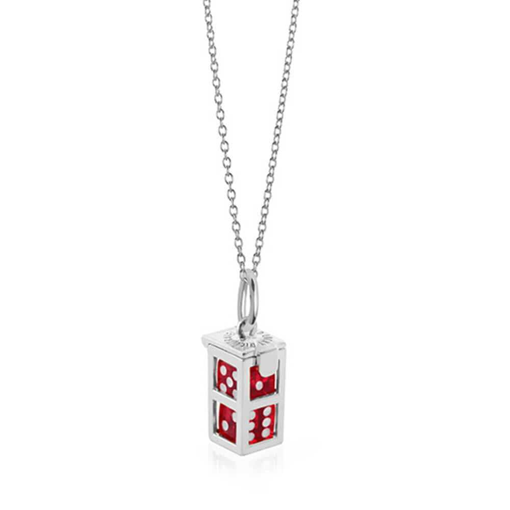 Dice Cage Charm with Color Dice, Silver