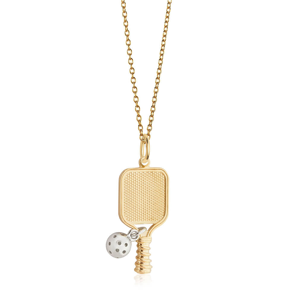 Pickleball Racket Charm, Solid Gold Two-Tone
