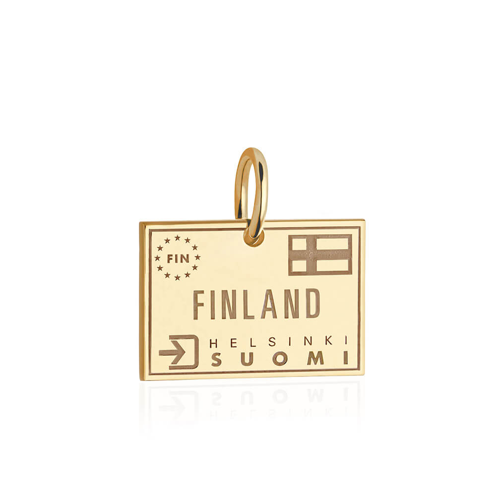 Solid Gold Travel Charm, Finland Passport Stamp - JET SET CANDY (6930074501304)