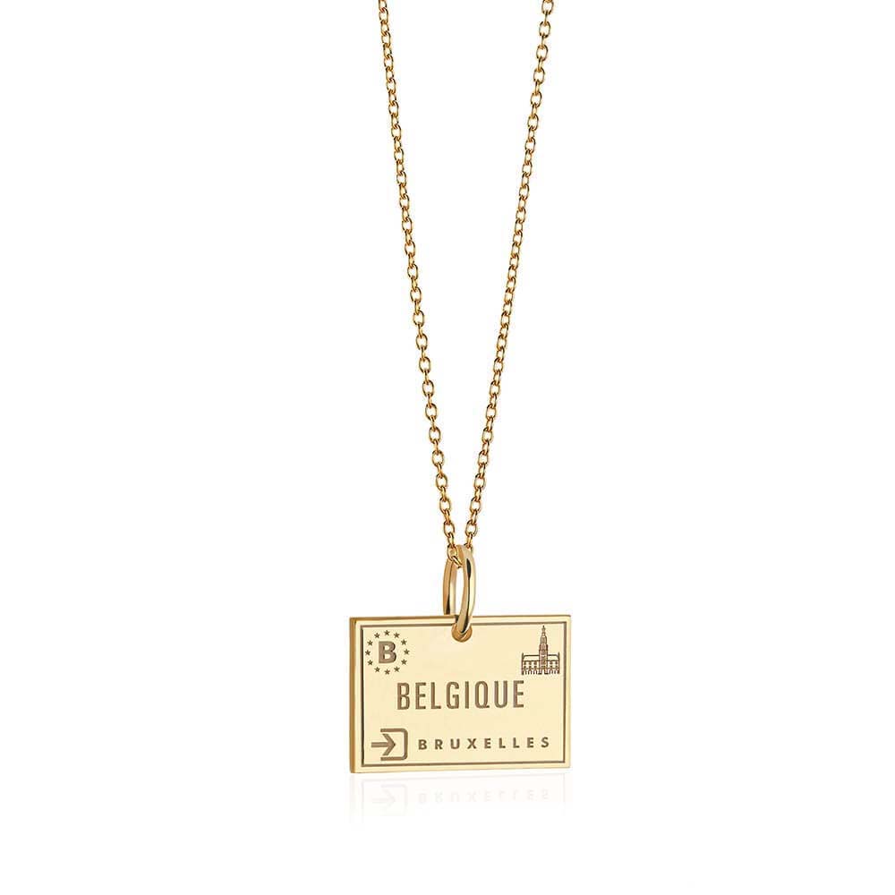 Solid Gold Travel Charm, Belgium Passport Stamp - JET SET CANDY (6930091507896)