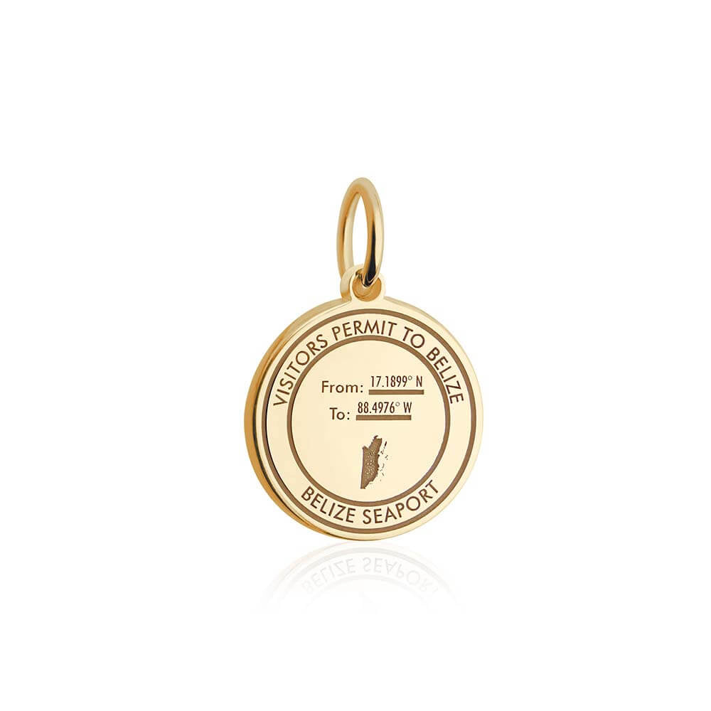 Solid Gold Belize Passport Stamp Charm - JET SET CANDY (6930091606200)