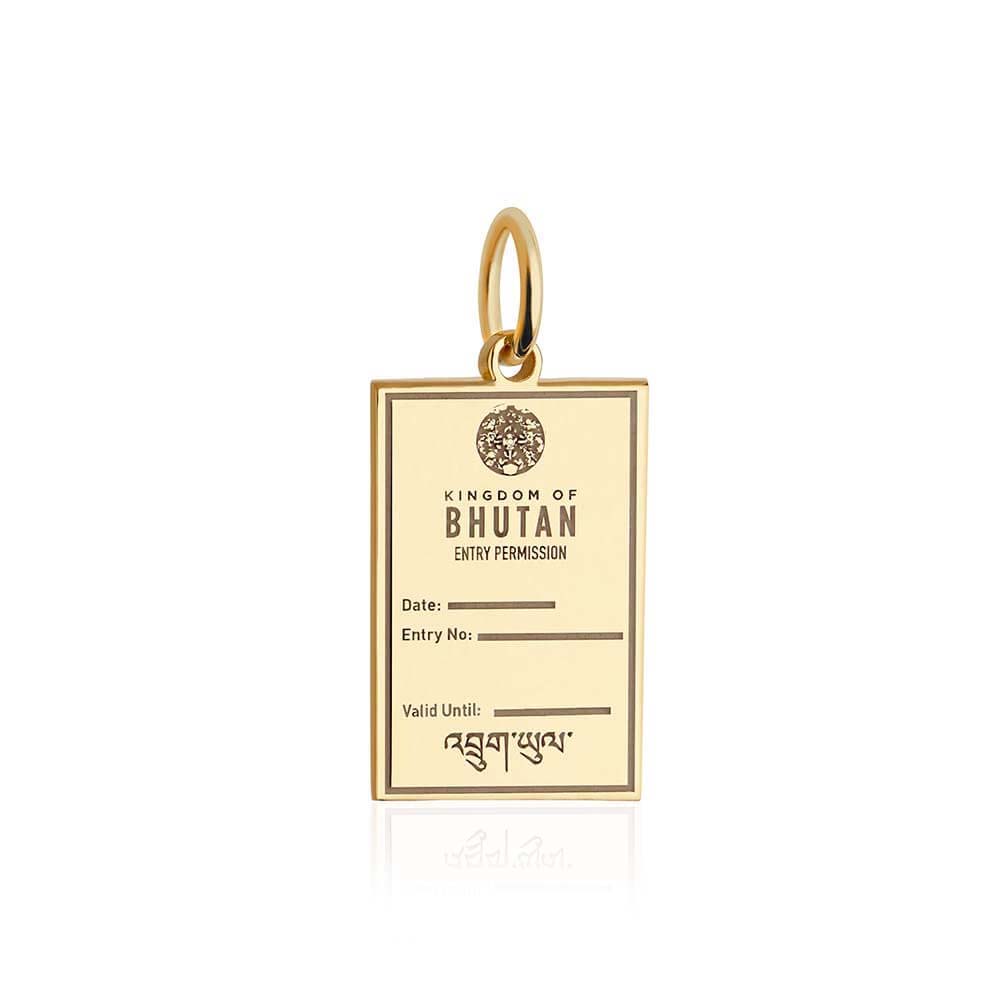 Solid Gold Travel Charm, Bhutan Passport Stamp - JET SET CANDY (6930066964664)
