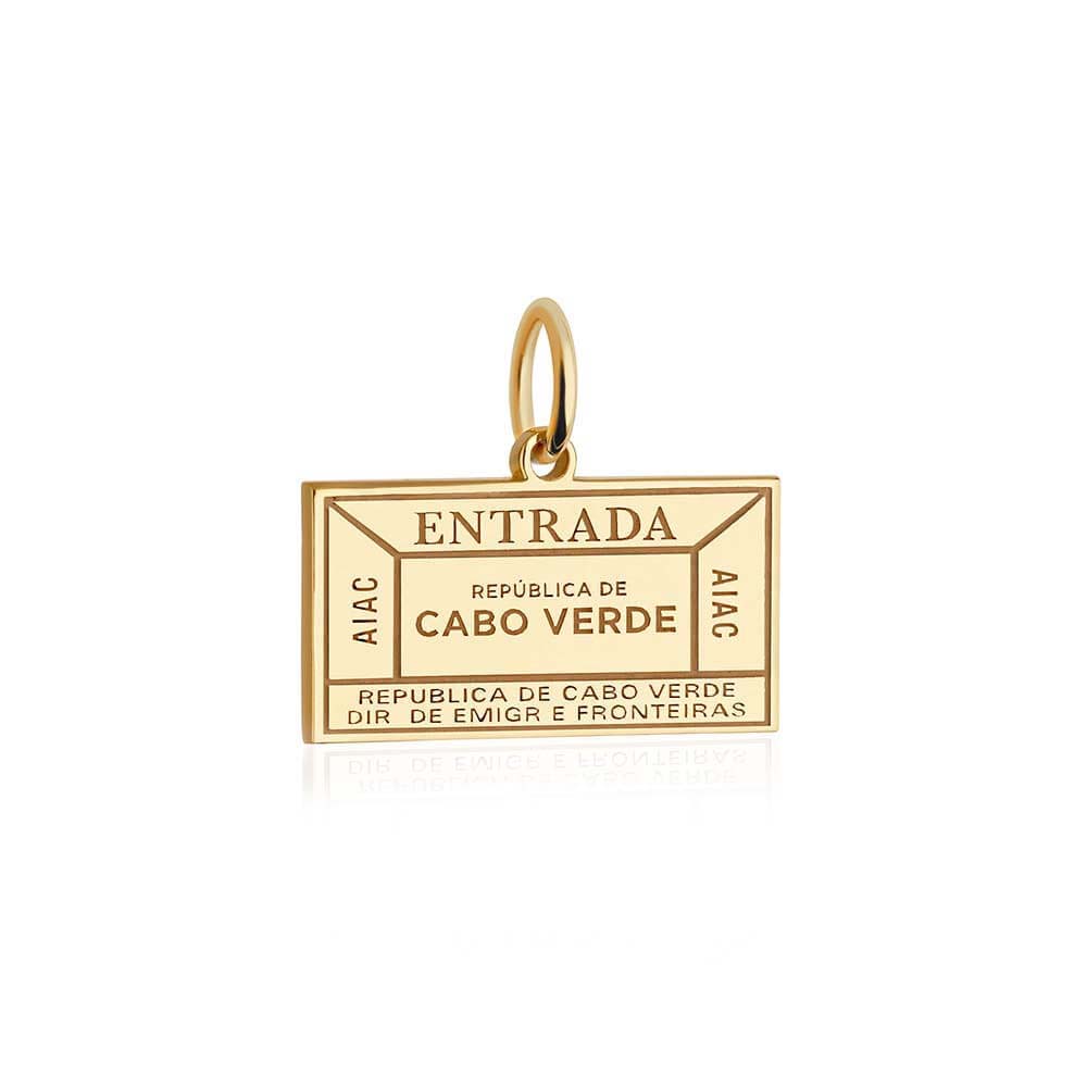 Solid Gold Travel Charm, Cabo Verde Passport Stamp - JET SET CANDY (6930086297784)