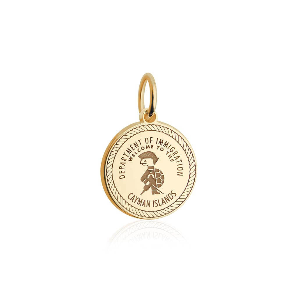PRE ORDER: Solid Gold Cayman Islands Passport Stamp Charm (Allow 12 weeks) (6543873310904)