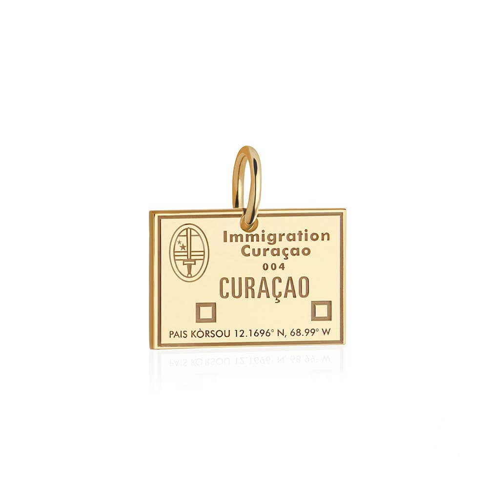Solid Gold Travel Charm, Curacao Passport Stamp - JET SET CANDY (6930092294328)