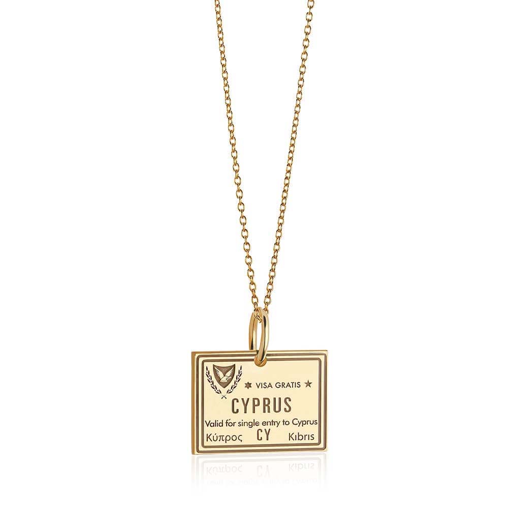 Solid Gold Travel Charm, Cyprus Passport Stamp - JET SET CANDY (6930073583800)