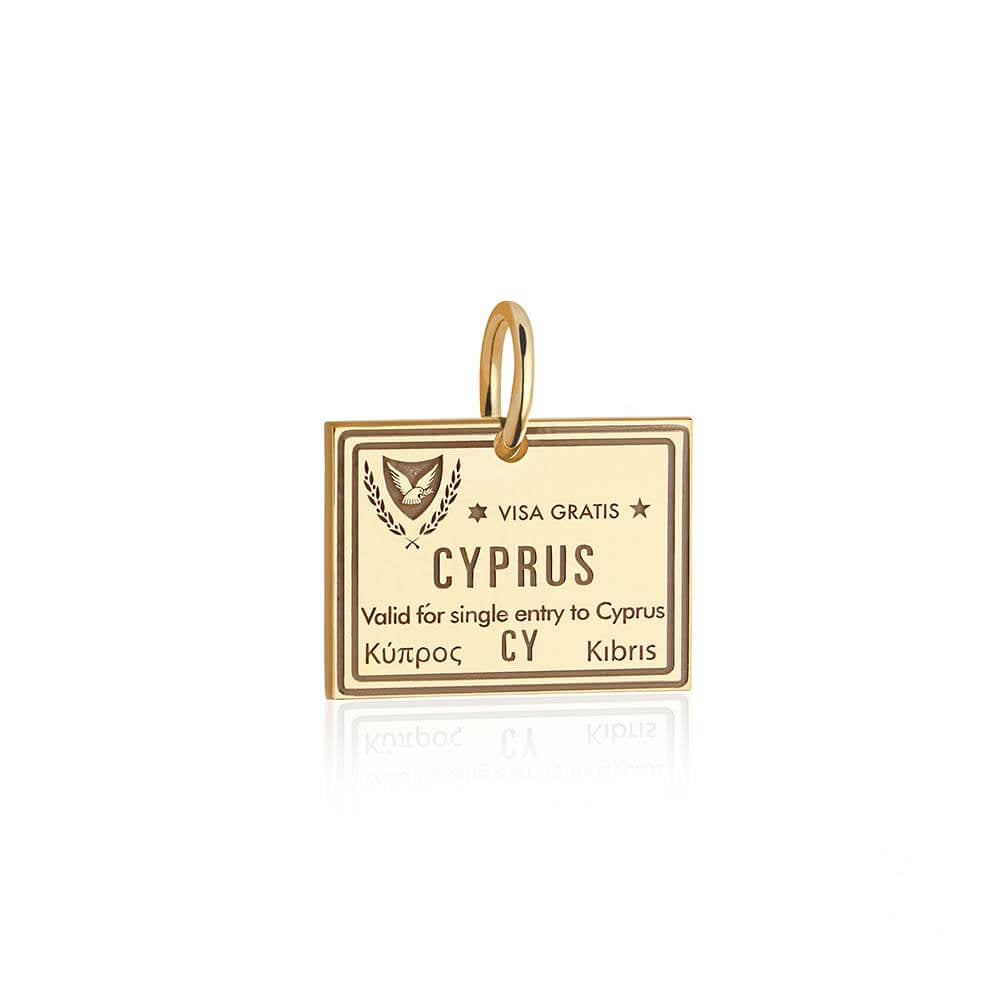 Solid Gold Travel Charm, Cyprus Passport Stamp - JET SET CANDY (6930073583800)