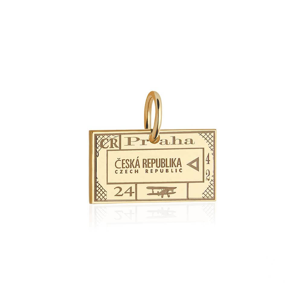Solid Gold Charm, Czech Republic Passport Stamp - JET SET CANDY (6930073944248)
