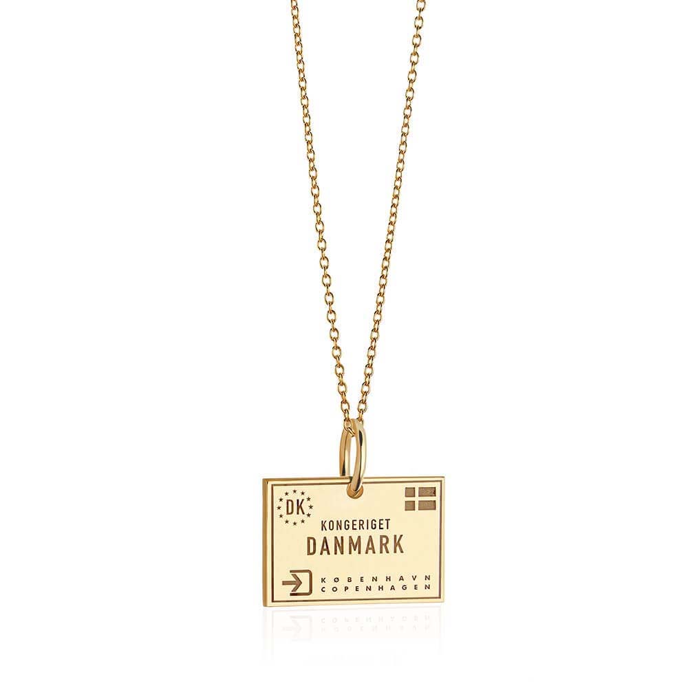 Solid Gold Travel Charm, Denmark Passport Stamp - JET SET CANDY (6930074173624)