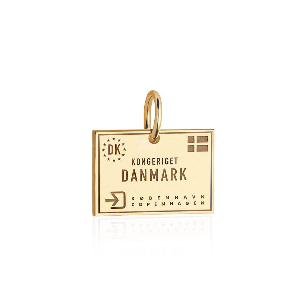 Solid Gold Travel Charm, Denmark Passport Stamp - JET SET CANDY (6930074173624)