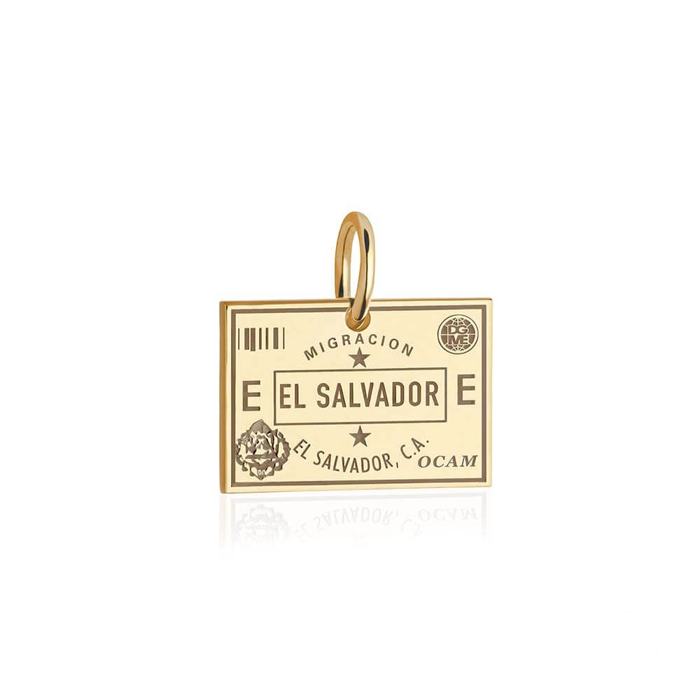 Solid Gold Travel Charm, El Salvador Passport Stamp - JET SET CANDY (6930096423096)