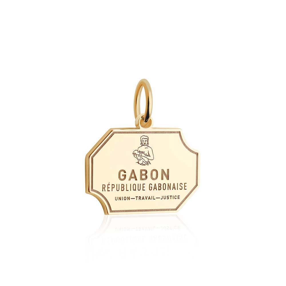 Solid Gold Travel Charm, Gabon Passport Stamp - JET SET CANDY (6930087903416)