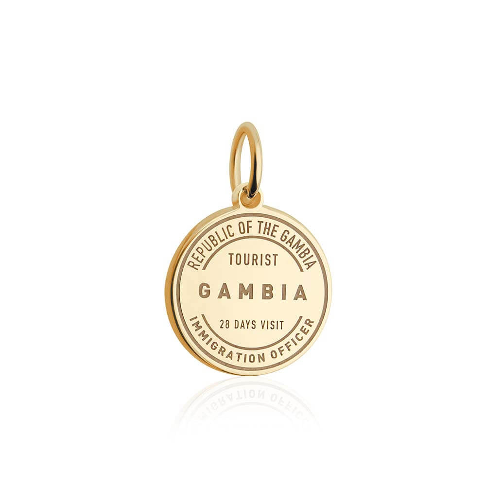 Solid Gold Travel Charm, Gambia Passport Stamp - JET SET CANDY (6930088100024)