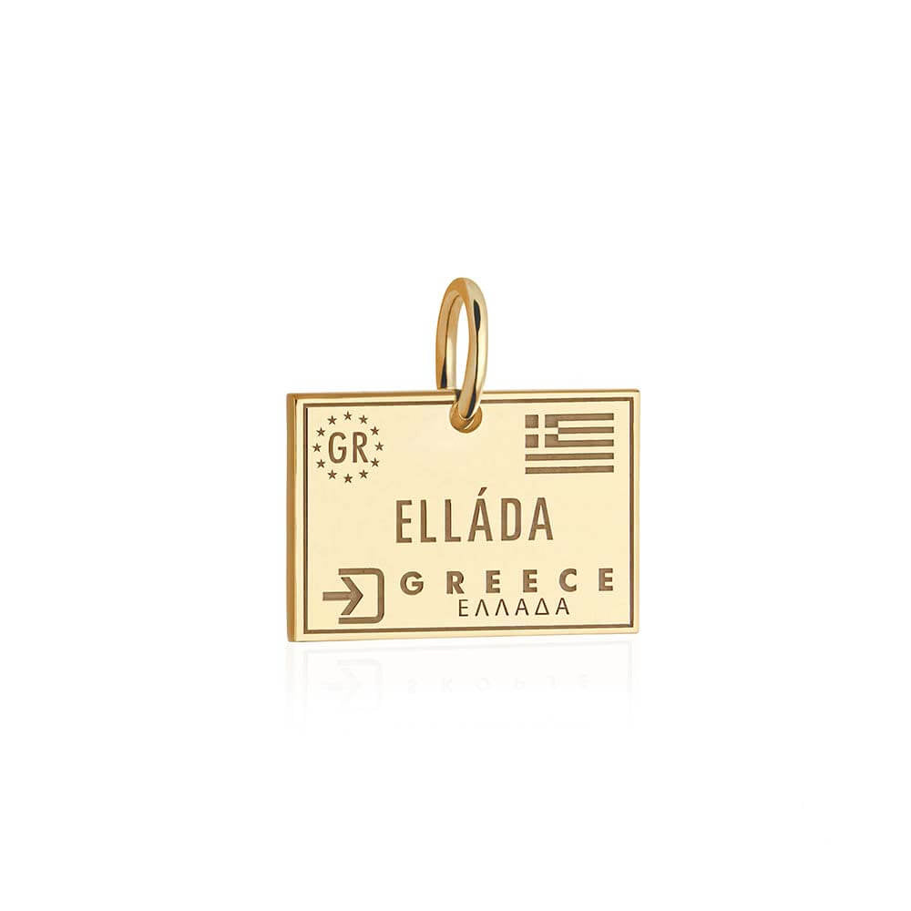 PRE ORDER: Solid Gold Greece Travel Charm, Passport Stamp (6543876391096)