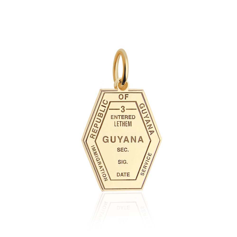 Solid Gold Travel Charm, Guyana Passport Stamp - JET SET CANDY (6930096554168)