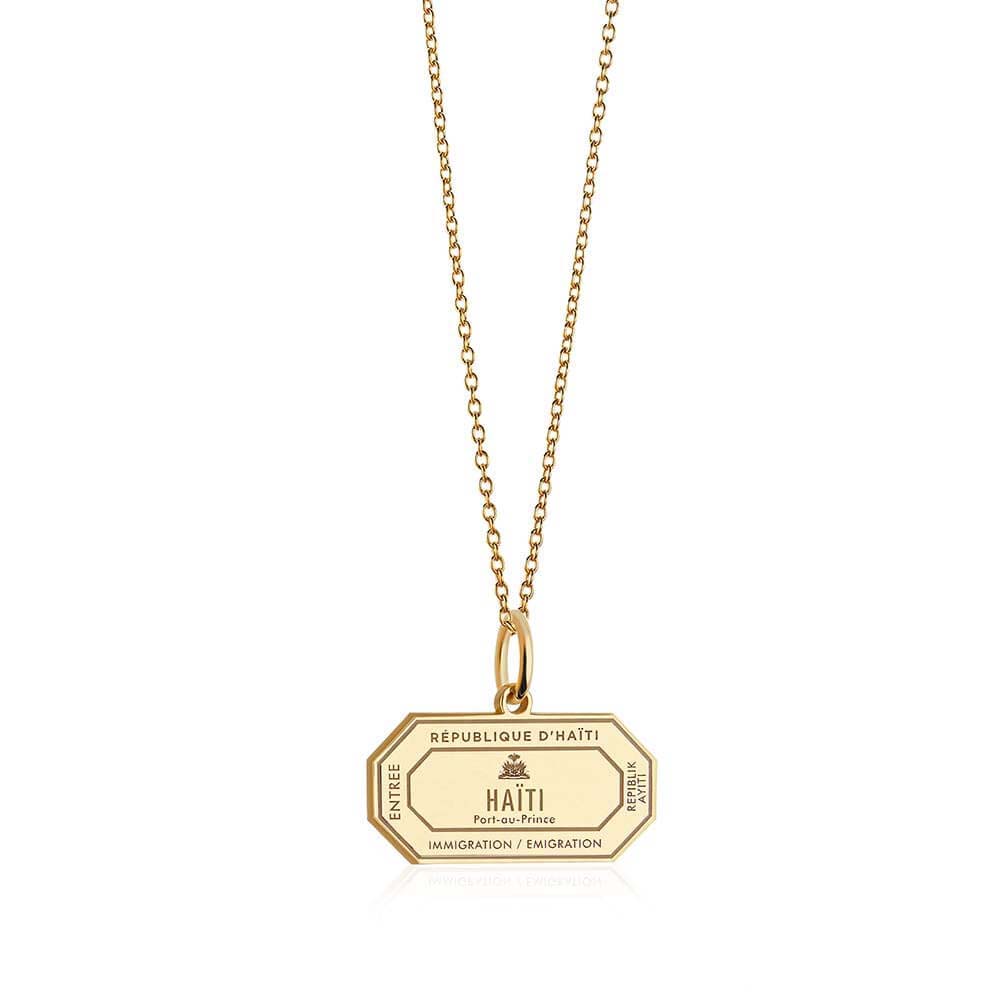 Solid Gold Travel Charm, Haiti Passport Stamp - JET SET CANDY (6930092851384)