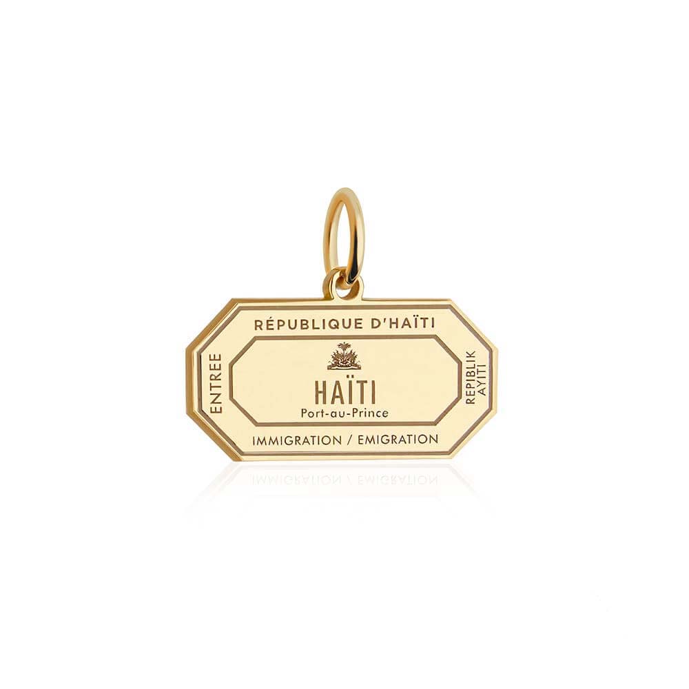 Solid Gold Travel Charm, Haiti Passport Stamp - JET SET CANDY (6930092851384)