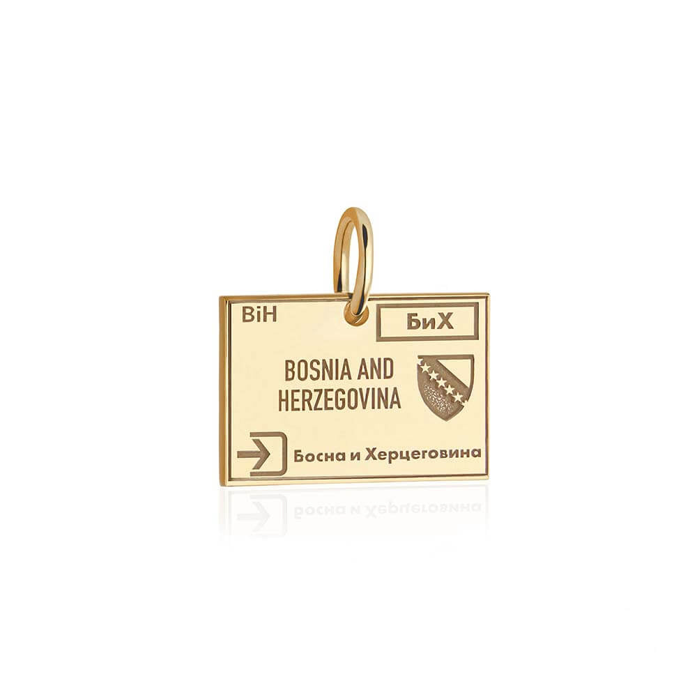 Solid Gold Charm, Bosnia and Herzegovina Passport Stamp - JET SET CANDY (6930072830136)
