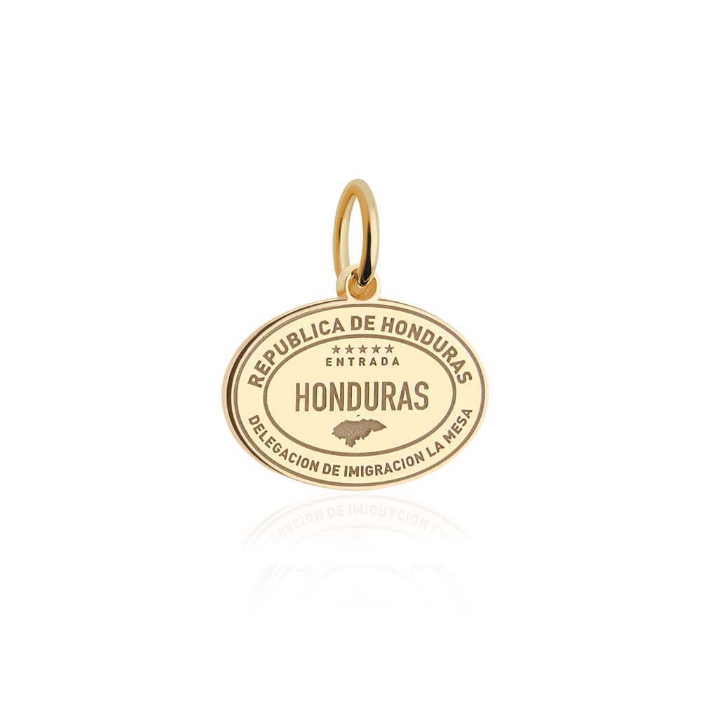 Solid Gold Travel Charm, Honduras Passport Stamp - JET SET CANDY (6930096750776)