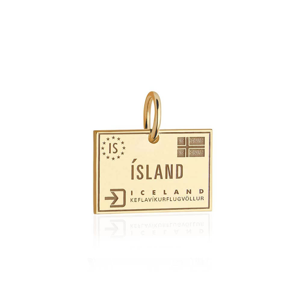 Solid Gold Travel Charm, Iceland Passport Stamp - JET SET CANDY (6930075386040)