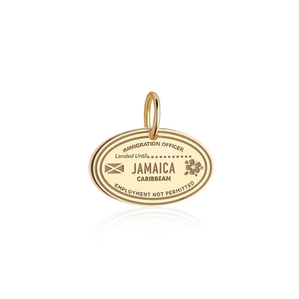 Solid Gold Travel Charm, Jamaica Passport Stamp - JET SET CANDY (6930092884152)