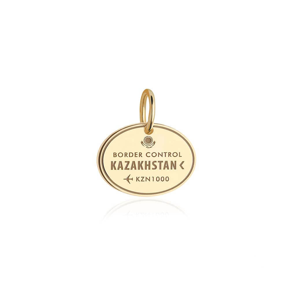 Solid Gold Charm, Kazakhstan Passport Stamp - JET SET CANDY (6930068144312)