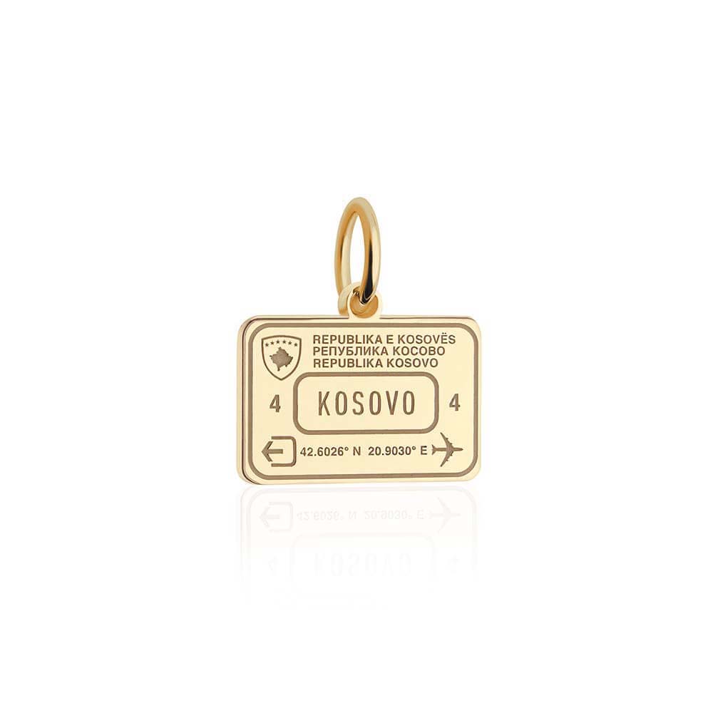 Solid Gold Travel Charm, Kosovo Passport Stamp - JET SET CANDY (6930076565688)