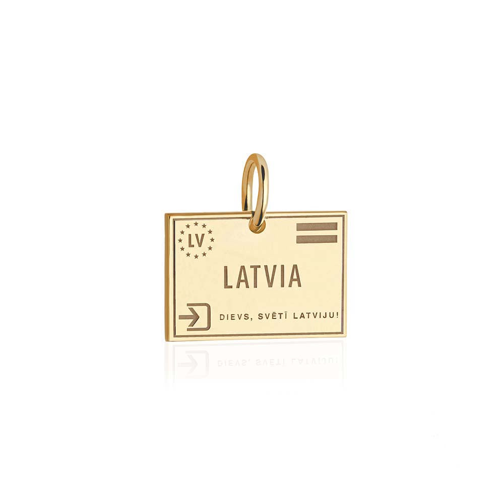 Solid Gold Travel Charm, Latvia Passport Stamp - JET SET CANDY (6930076598456)