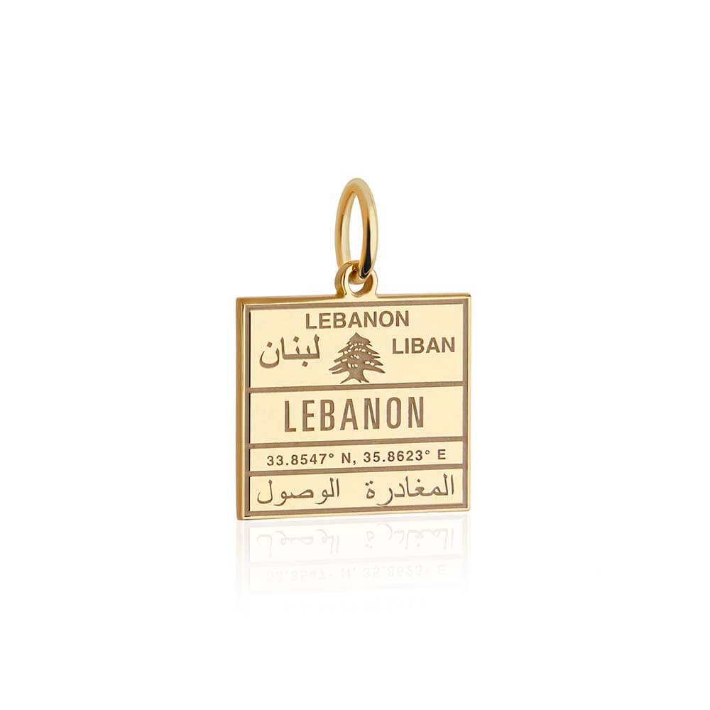 Lebanon Passport Stamp Charm Solid Gold JET SET CANDY