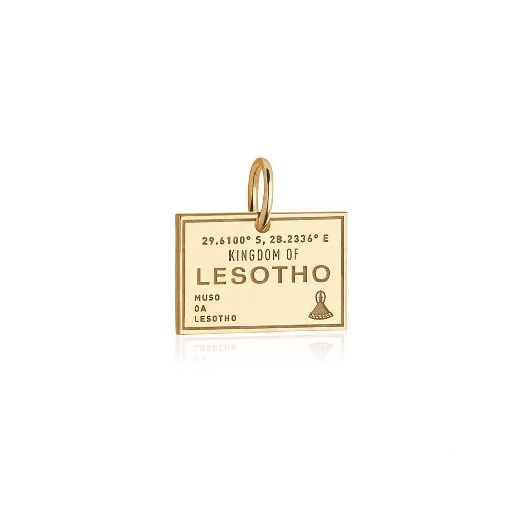 Solid Gold Travel Charm, Lesotho Passport Stamp - JET SET CANDY (6930076991672)