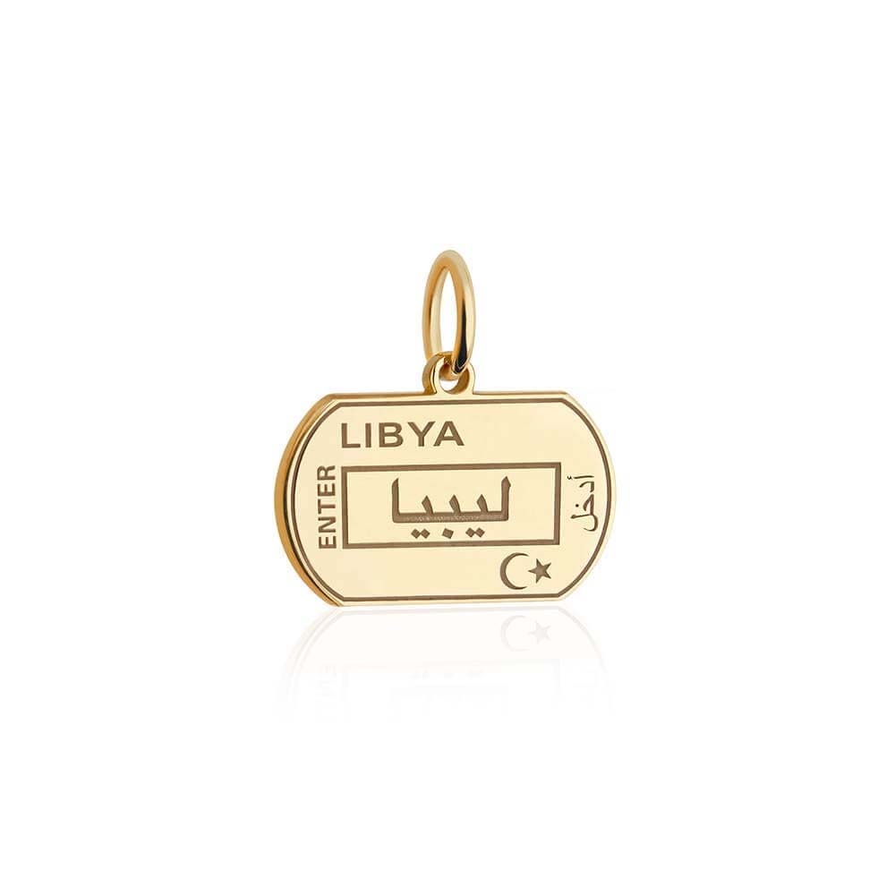 Solid Gold Travel Charm, Libya Passport Stamp - JET SET CANDY (6930077253816)