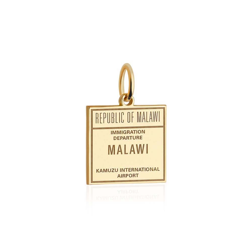 Solid Gold Travel Charm, Malawi Passport Stamp - JET SET CANDY (6930077647032)