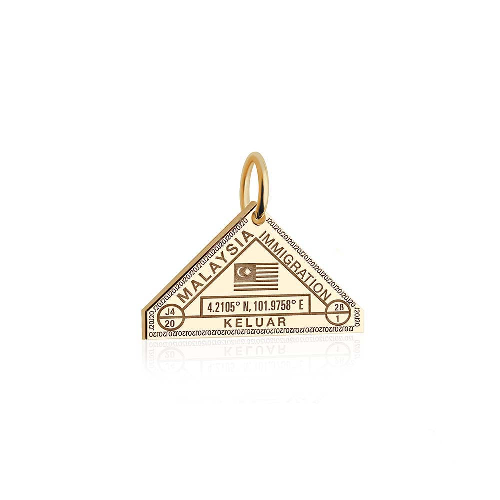 Solid Gold Travel Charm, Malaysia Passport Stamp - JET SET CANDY (6930063392952)