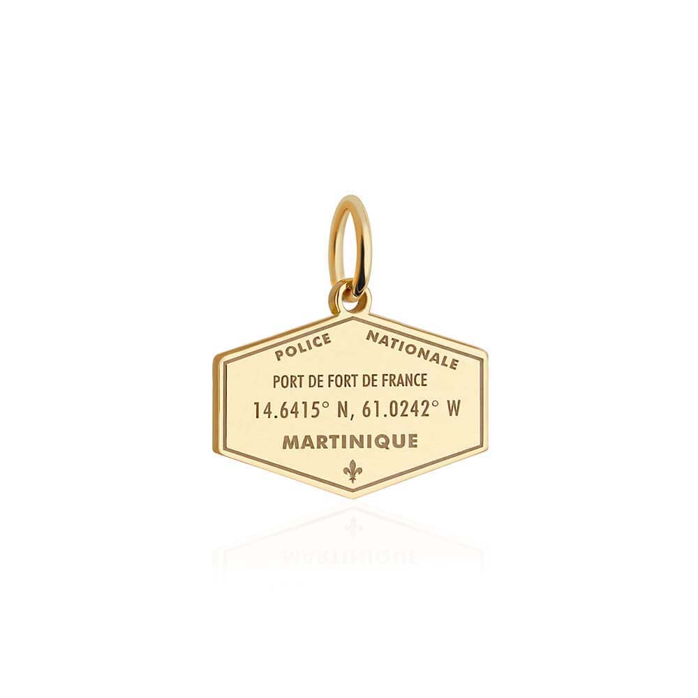 Solid Gold Travel Charm, Martinique Passport Stamp - JET SET CANDY (6930088919224)