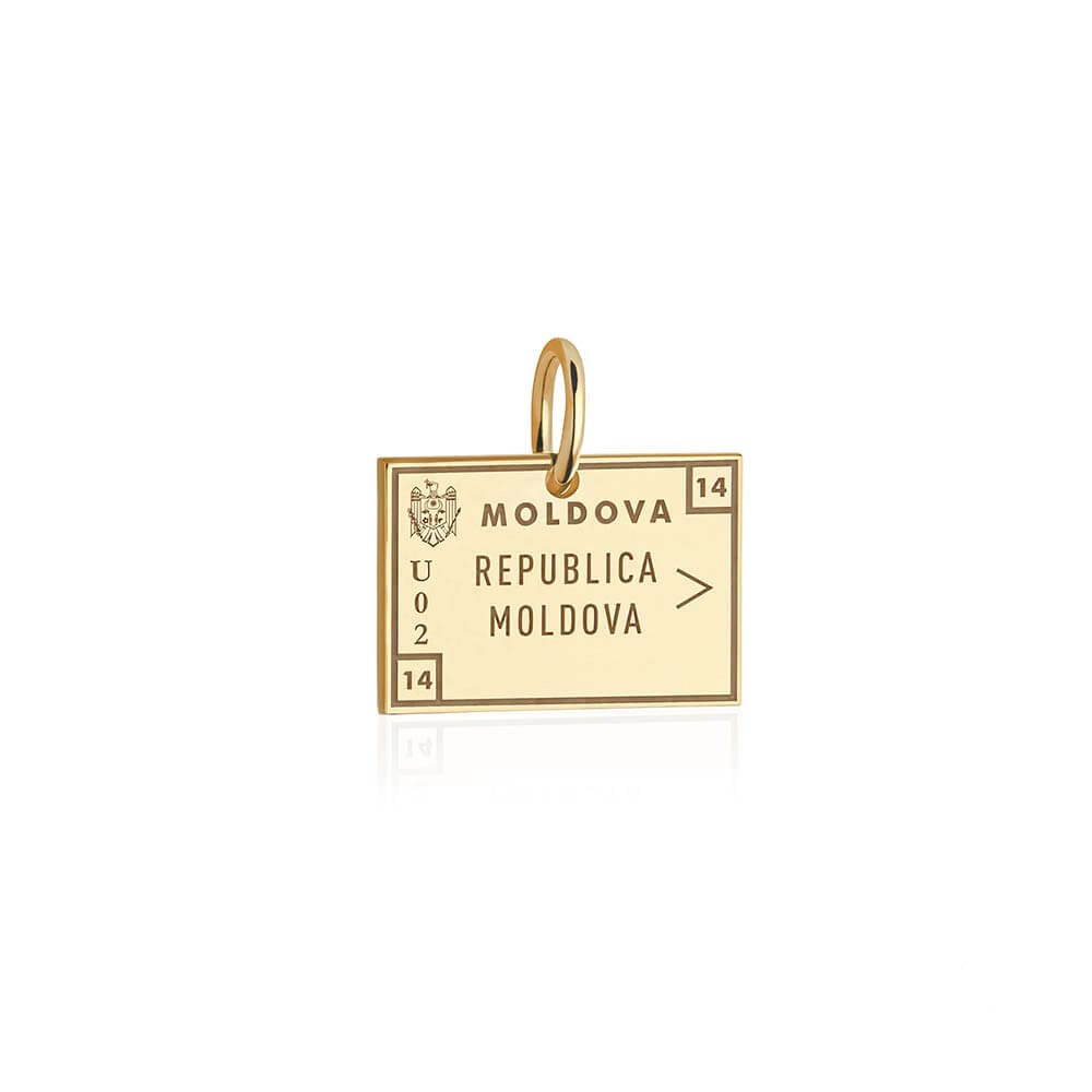 Solid Gold Travel Charm, Moldova Passport Stamp - JET SET CANDY (6930089443512)