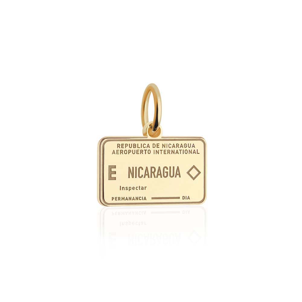 Solid Gold Travel Charm, Nicaragua Passport Stamp - JET SET CANDY (6930095112376)